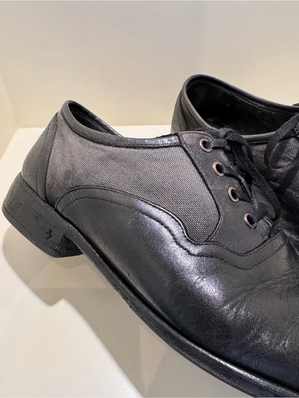 John Varvatos Black Leather Derby Shoes